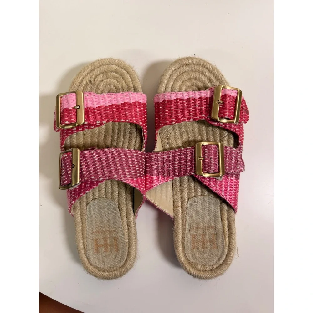 Beach Nikki Espadrille Slides‎ Womens 7.5 Pink Excellent Woven Buckle Sandals